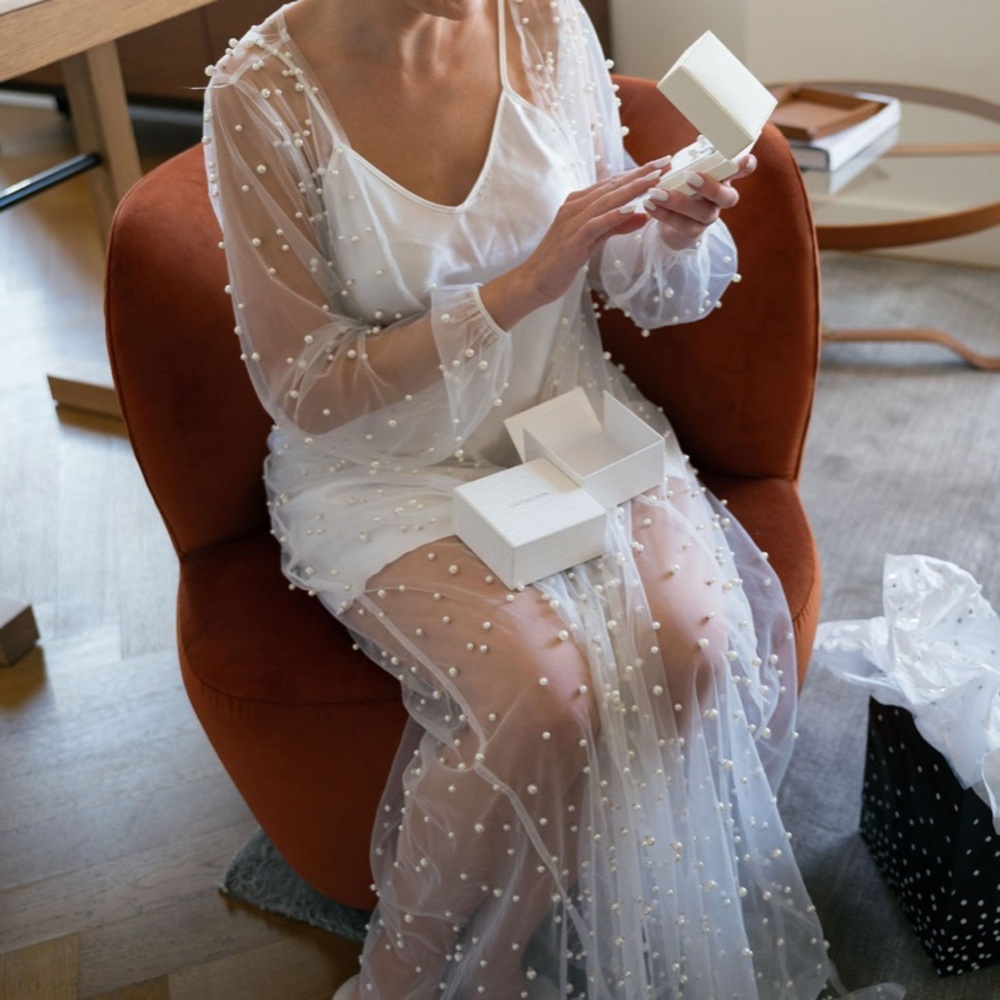 Bridal satin slip and pearled robe - Picture 2 of 5